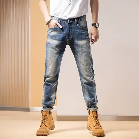 Modi Nick/摩帝尼克破洞牛仔裤男款品牌直筒裤百搭时尚牛仔裤男款商品大图
