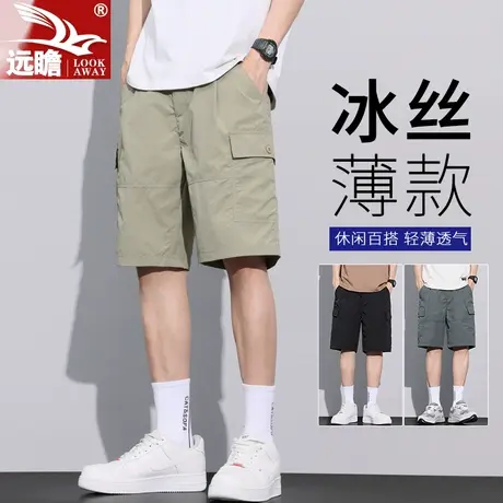 男士休闲短裤夏季薄款潮牌宽松休闲中裤外穿冰丝工装五分裤子男款商品大图