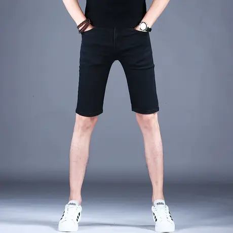 纯黑色牛仔短裤男款中裤潮牌2023新款休闲裤五分弹力修身秋款高档商品大图