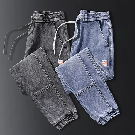 夏季薄款ins超火网红老爹裤子宽松直筒韩版潮流拼接休闲牛仔裤男商品大图