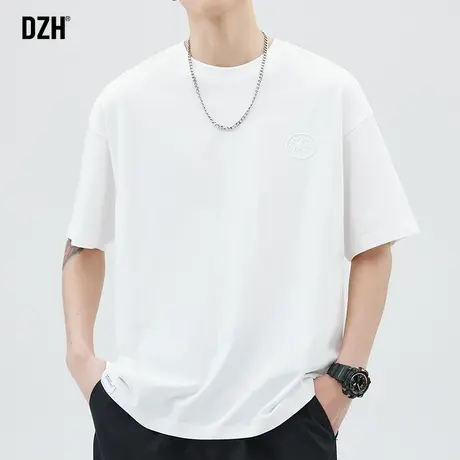 男士白色短袖t恤男夏季薄款纯棉半袖圆领上衣2023新款宽松五分袖商品大图