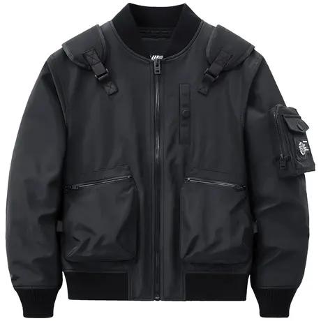 VIP飞行员夹克男春秋新款假两件棒球服多口袋机能风工装外套潮牌商品大图