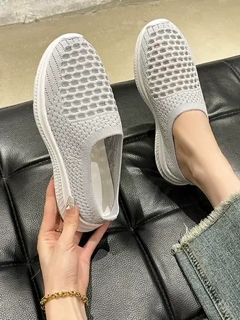 包头半拖鞋女春秋网面厚底增高懒人时尚外穿妈妈室外居家防滑拖鞋商品大图