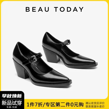 BeauToday法式浅口单鞋女2023新款秋季高跟鞋复古小皮鞋玛丽珍鞋图片