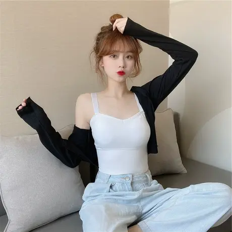 秋冬小吊带背心女带胸垫内搭白色短款美背性感辣妹黑色打底上衣潮商品大图
