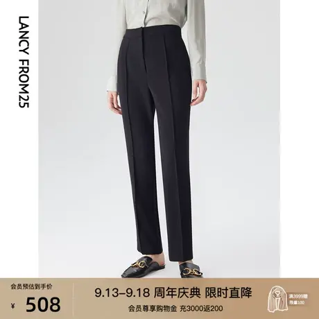 朗姿法式高腰直筒职业通勤休闲西装裤秋季新款黑色开叉长裤子女商品大图