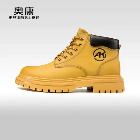AOKANG奥康冬季时尚潮流休闲马丁靴加绒保暖舒适高帮工装靴男图片