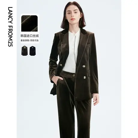 【会员专享】朗姿丝绒摩登复古西服女秋冬新款西装外套职业上衣图片