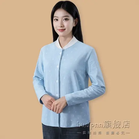 纯棉系扣小立领打底衫女新中式半高领护颈国风对襟上衣商品大图