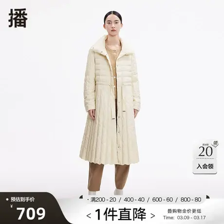 播鹅绒服冬新款优雅A字型横竖绗线拼接修身长款羽绒服BDP4RD0813商品大图