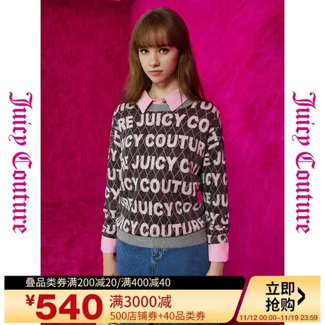 Juicy Couture橘滋23初秋冬新款流光溢彩logo菱格彩纱提花女毛衣图片