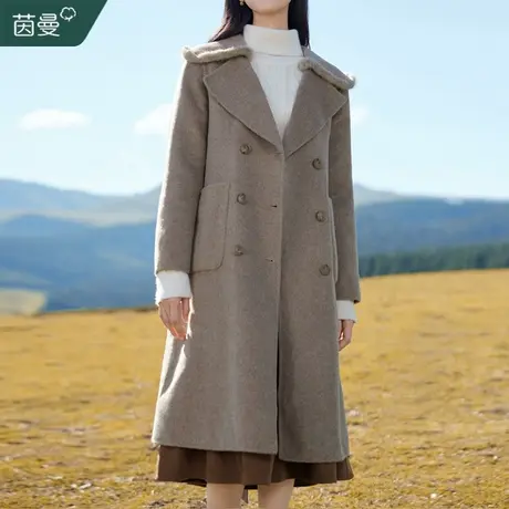 茵曼复古绵羊毛双面毛呢大衣女2023冬季新款美拉德穿搭中长款外套图片