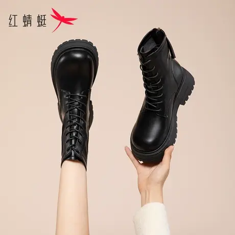 红蜻蜓马丁靴女秋冬2022年新款小个子增高短靴粗跟靴子加绒女鞋商品大图