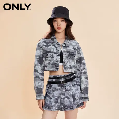 ONLY2023冬季新款设计感休闲百搭迷彩短款牛仔外套女|123454002图片