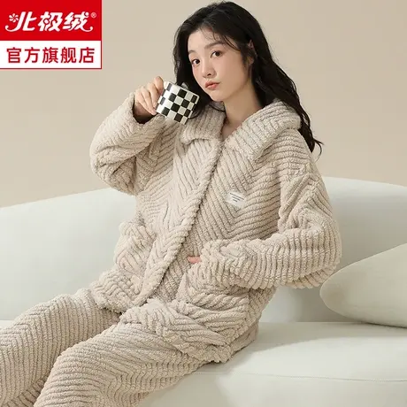 睡衣女冬季款2024新款珊瑚绒加绒加厚可外穿法兰绒家居服两件套装商品大图