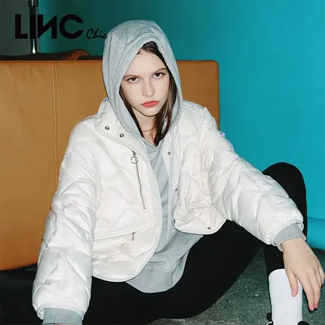 LINC金羽杰轻薄羽绒服女2023秋新款反季断码轻奢光泽短款女款夹克商品大图