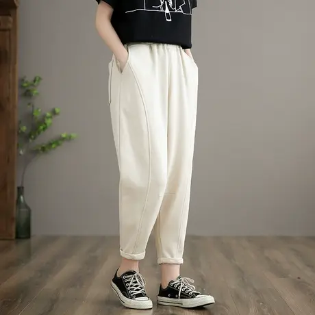 dza 文艺复古高腰显瘦休闲裤子女士宽松直筒裤新款秋季百搭哈伦裤商品大图