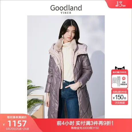 音儿美地女装2022冬季新款收腰中长连帽设计感兔毛领羽绒服商品大图