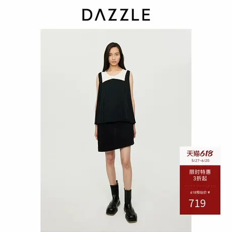DAZZLE地素奥莱 背心吊带秋季女装压褶撞色圆领无袖上衣图片