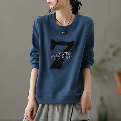 dza 复古短款宽松卫衣女士2022秋冬新款显瘦长袖外套休闲运动上衣图片