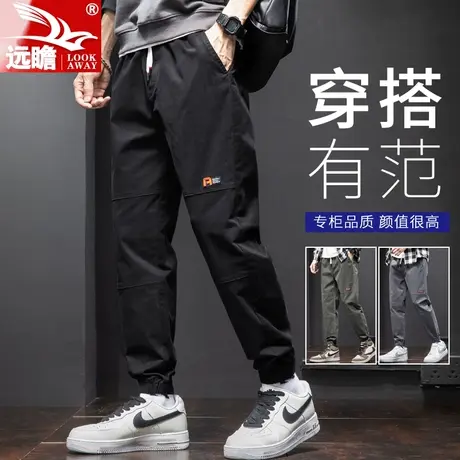 纯棉裤子男款2023年新款宽松束脚裤哈伦工装九分裤潮牌男士休闲裤商品大图