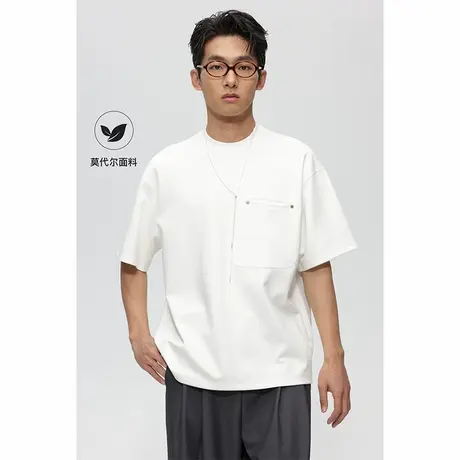 w2x夏季莫代尔大口袋撞钉装饰宽松短袖T恤男痞帅设计感半袖体恤潮商品大图