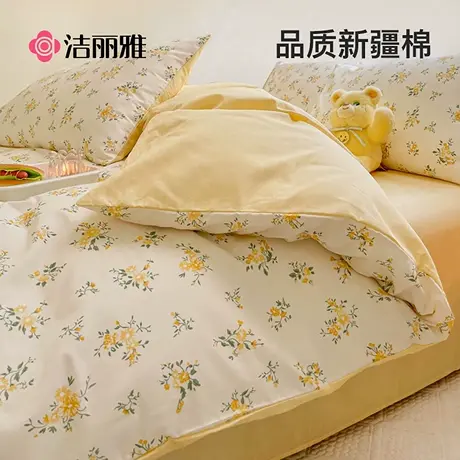 洁丽雅纯棉四件套100全棉被套床单床品床笠款宿舍被罩床上三件套商品大图