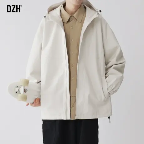 男士户外冲锋衣男款休闲外套男春秋款连帽卡其色风衣2023新款夹克商品大图