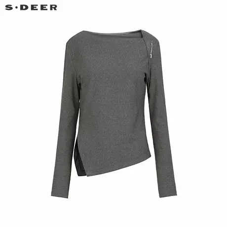 【商场同款】sdeer圣迪奥时尚不规则领箭头胸针长袖T恤S25180201商品大图