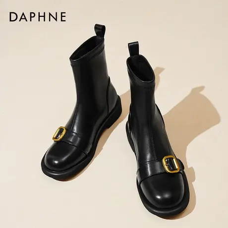 达芙妮气质短靴女2026秋春新款英伦风马丁靴平底黑色切尔西瘦瘦靴商品大图