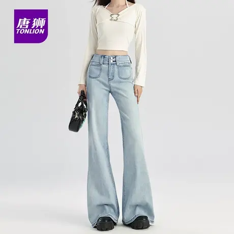 唐狮微喇牛仔裤女秋季新款小个子高腰显瘦宽松垂感休闲微喇裤AX商品大图