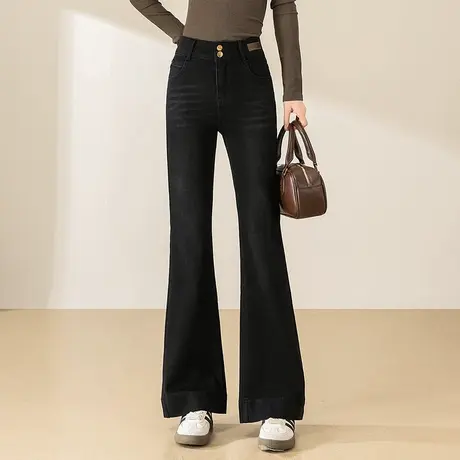 黑色微喇牛仔裤女2025秋季新款高腰显瘦修身休闲喇叭裤马蹄长裤子图片
