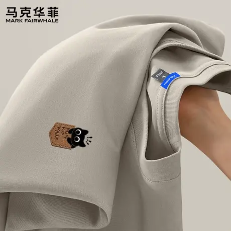马克华菲纯棉休闲长袖T恤男款春秋款小猫时尚印花宽松圆领上衣男X商品大图
