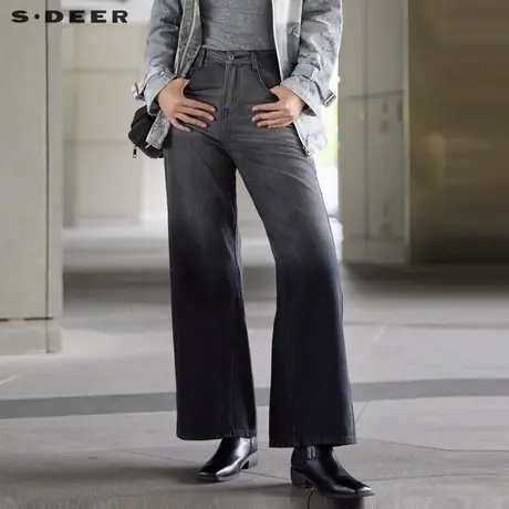 【商场同款】sdeer圣迪奥女装个性高腰插袋渐变牛仔长裤S24380807商品大图