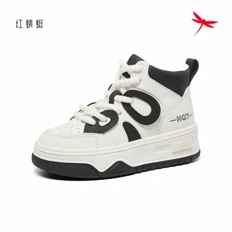 红蜻蜓休闲鞋女秋冬季加绒棉鞋舒适厚底撞色运动鞋高帮板鞋女图片