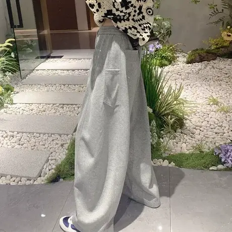 爆款时尚休闲直筒阔腿卫裤女2025秋季小个子高腰显瘦弯刀裤拖地裤图片