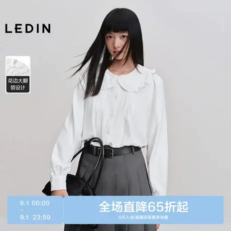 乐町甜美少女娃娃领衬衫女装冬季新款花边大翻领白色衬衫好搭上衣图片