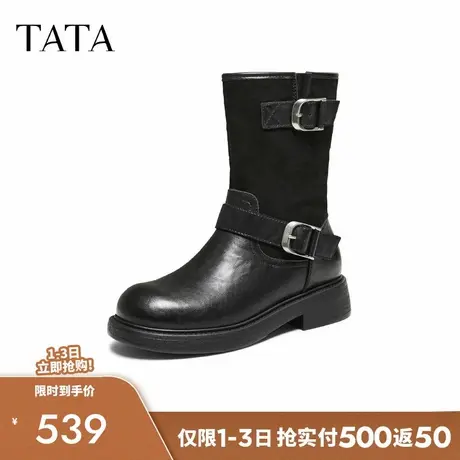 TATA他她女靴子2025秋冬新款通勤时尚休闲鞋粗跟西部靴CHL01DS5商品大图