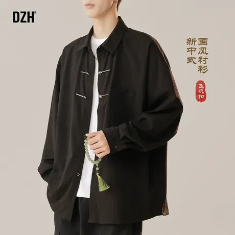 男士新中式衬衫男长袖宽松2025新款休闲国风衬衣潮飞机扣外套秋季商品大图