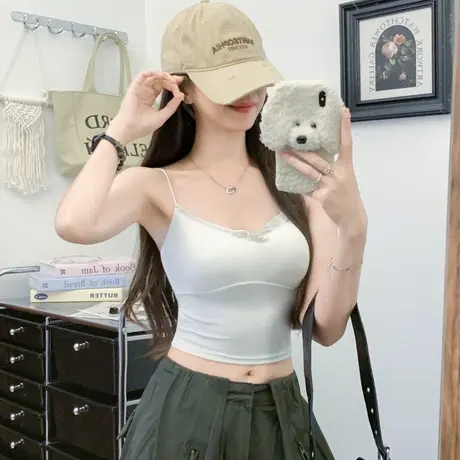 白色蕾丝花边小吊带背心女夏季性感纯欲修身紧身内搭辣妹上衣外穿商品大图