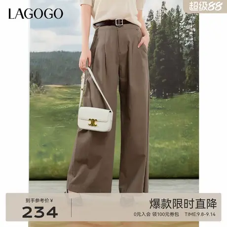 LAGOGO高腰美拉德阔腿裤女拉谷谷2025年秋季新款舒适宽松驼色长裤商品大图