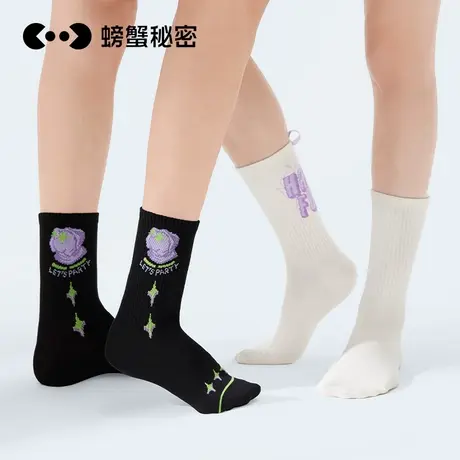 螃蟹秘密袜子女士春秋款中筒袜黑白色乐福鞋短袜欧美ins潮牌礼盒商品大图