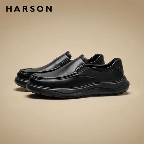 哈森男士鞋子2026新款男鞋真皮通勤爸爸休闲鞋男轻便一脚蹬乐福鞋商品大图