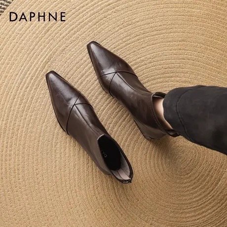 达芙妮粗跟短靴女2026新款冬季加绒英伦风马丁靴尖头瘦瘦切尔西靴商品大图