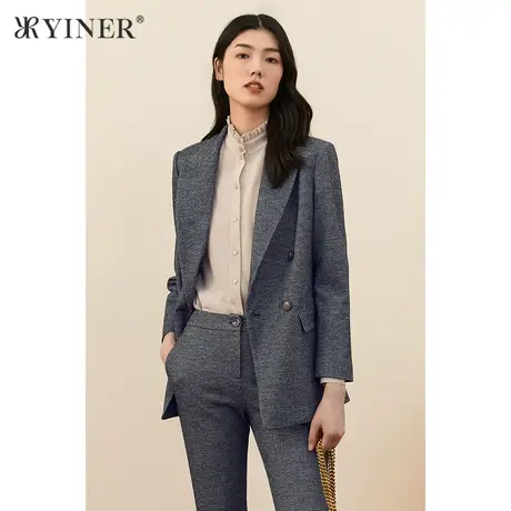 YINER音儿商场同款女装秋季新款复古千鸟格西装领短外套商品大图