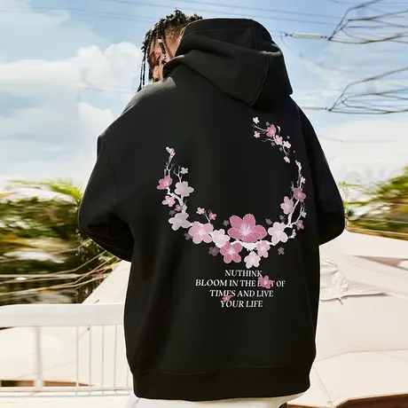 Nuthink日系重磅420g樱花连帽卫衣冬季男潮小众潮牌宽松大码外套商品大图