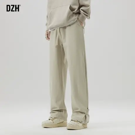 男士杏色纯棉裤子男冬季加厚潮牌2023新款休闲裤直筒宽松百搭长裤图片