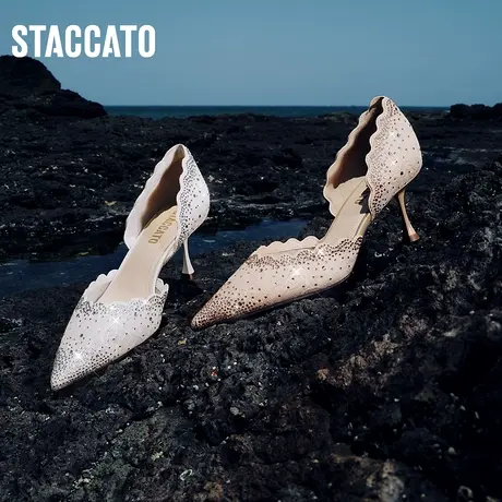 思加图新款星光仙女鞋蕾丝单鞋细高跟鞋优雅婚鞋ED374CK3图片