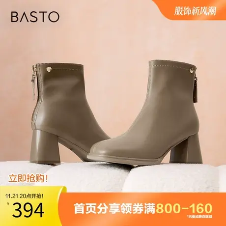 百思图奥莱2023冬季新款商场同款简约时装靴粗跟女短靴MDA13DD3图片
