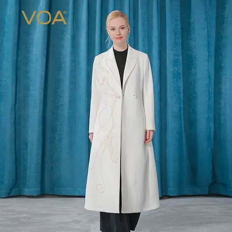 VOA60姆米重磅加捻真丝西装领长袖拱针拼立体欧根纱OL桑蚕丝外套商品大图